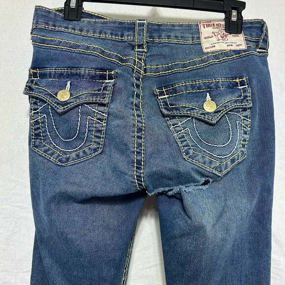 True Religion Joey Mid Rise Flare Jeans Big T Stitched Flap Pockets Size 28 - Picture 6 of 9